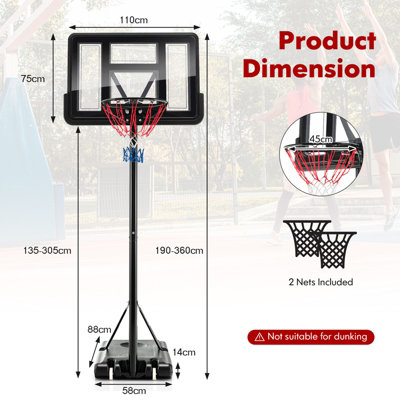 Costway Height Adjustable Basketball Hoop System Wheels & Fillable Base Basketball Goal - 4