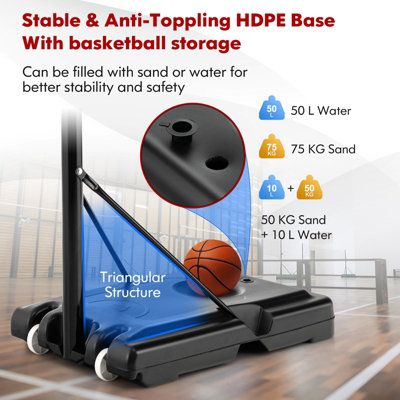 Costway Height Adjustable Basketball Hoop System Wheels & Fillable Base Basketball Goal - 9