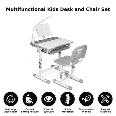 Costway Height Adjustable Kids Study Desk & Chair Set Children Drawing ...