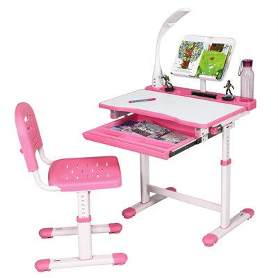 Costway Kids Desk And Chair Set Wooden Children Study Table Chair Writing Table Set