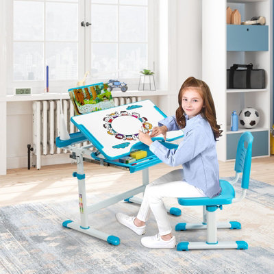 Costway Height Adjustable Kids Desk Chair Set Study Drawing W/lamp