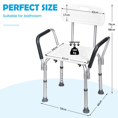 Costway Height Adjustable Padded Tub Bath Seat Disability Shower Chair Stool W/ Armrest