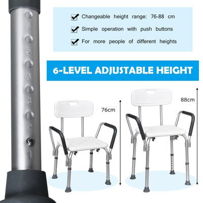 Costway Height Adjustable Padded Tub Bath Seat Disability Shower Chair Stool W/ Armrest - 3