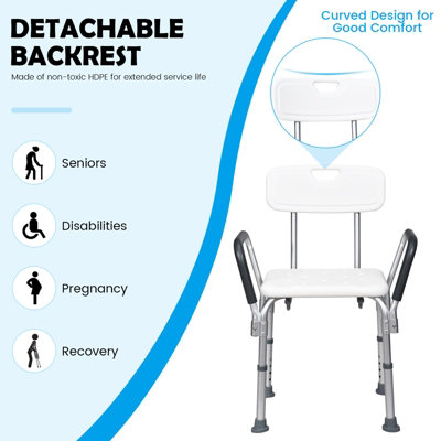 Costway Height Adjustable Padded Tub Bath Seat Disability Shower Chair Stool W/ Armrest - 4