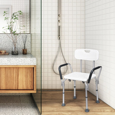 Costway Height Adjustable Padded Tub Bath Seat Disability Shower Chair Stool W/ Armrest - 7