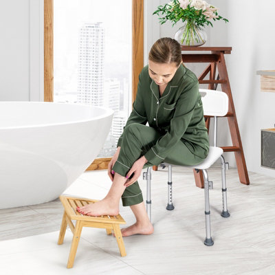 Costway Height Adjustable Padded Tub Bath Seat Disability Shower Chair Stool W/ Armrest - 8