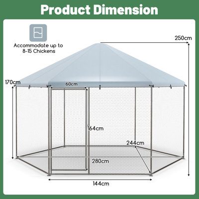 Costway Hexagonal Metal Chicken Coop Chicken Run House Spire-shaped Cage w/ Wire Mesh - 3