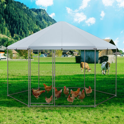 Costway Hexagonal Metal Chicken Coop Chicken Run House Spire-shaped Cage w/ Wire Mesh - 4