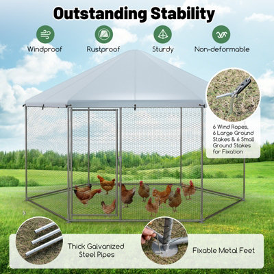 Costway Hexagonal Metal Chicken Coop Chicken Run House Spire-shaped Cage w/ Wire Mesh - 6