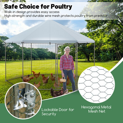 Costway Hexagonal Metal Chicken Coop Chicken Run House Spire-shaped Cage w/ Wire Mesh - 7