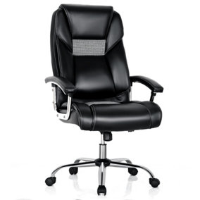 Costway High-back Executive Chair PVC Leather Upholstered Home Office Chair Padded Back