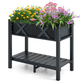 Costway HIPS Raised Garden Bed Elevated Planter Box Flower Growing Bed w/ Drainage Holes