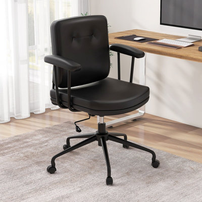 COSTWAY Home Office Chair PU Leather Adjustable Computer Chair Rolling Task Chair Dark Brown