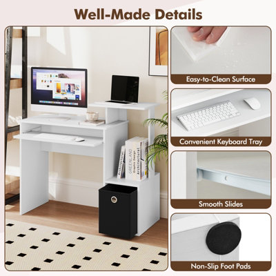 COSTWAY Home Office Computer Desk w/ Pull-out Keyboard Tray 100 x 40 cm ...