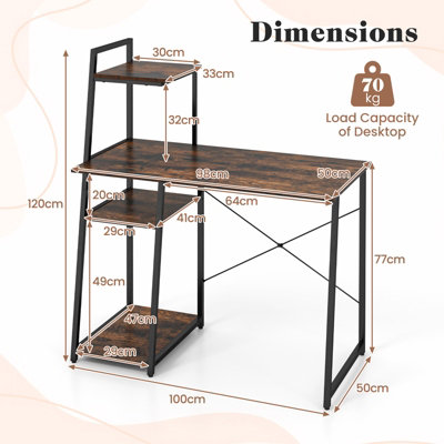 COSTWAY Home Office Desk Computer Desk PC Laptop Table w/ Bookshelf & Host Stand