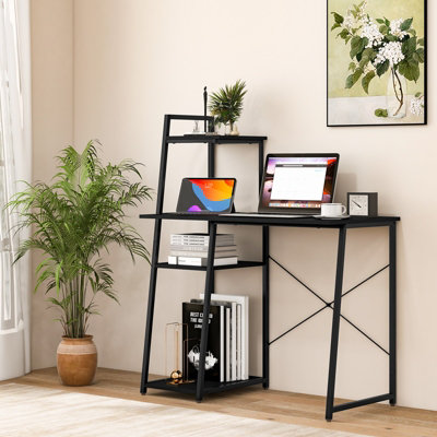 COSTWAY Home Office Desk Computer Desk PC Laptop Table w/ Bookshelf ...
