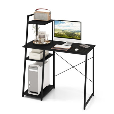 COSTWAY Home Office Desk Computer Desk PC Laptop Table w/ Bookshelf ...