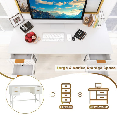 Costway Home Office Desk Computer Desk Study Writing Table PC Workstation W/ 4 Drawers