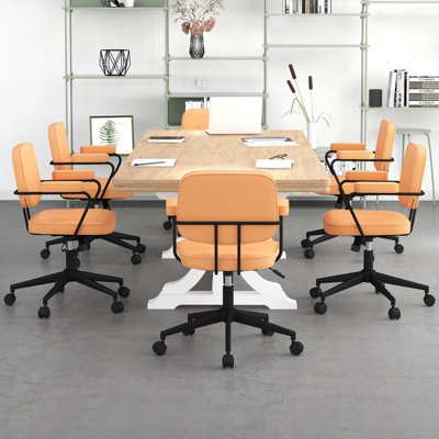 Costway Home Office PU Leather Desk Chair Upholstered Swivel Task Chair W/ Rocking Backrest & Armrest