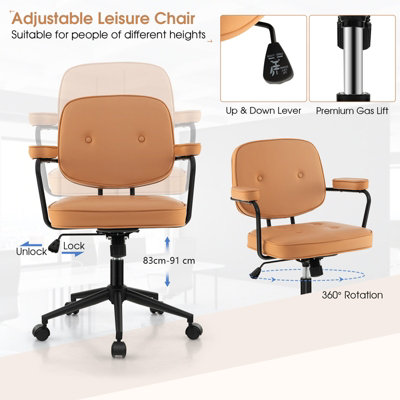 Costway Home Office PU Leather Desk Chair Upholstered Swivel Task Chair W/ Rocking Backrest & Armrest