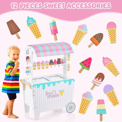 Costway Kid's Ice Cream Cart Food Trunk Play Toy Set with Display Rack &  Accessories