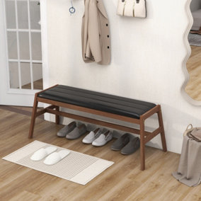Costway Indoor Bench Upholstered Long Bench with PU Leather Seat