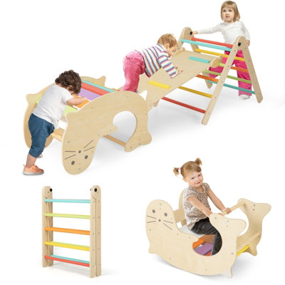 Costway Indoor Kids Climbing Toys Foldable Wooden Climber w/ Ramp ...