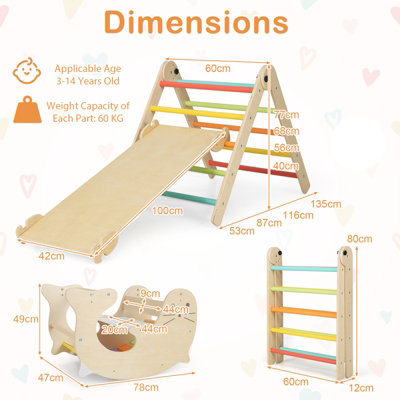 Costway Indoor Kids Climbing Toys Foldable Wooden Climber w/ Ramp Montessori Climbing Set for Children 3-14