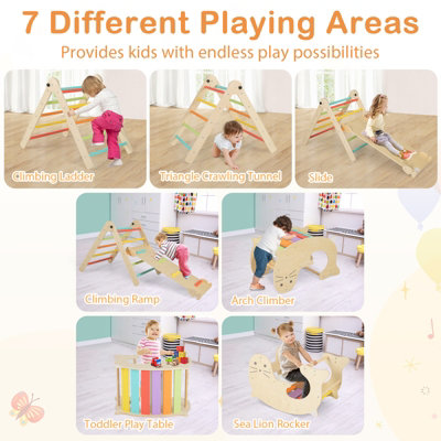 Costway Indoor Kids Climbing Toys Foldable Wooden Climber w/ Ramp Montessori Climbing Set for Children 3-14 - 3