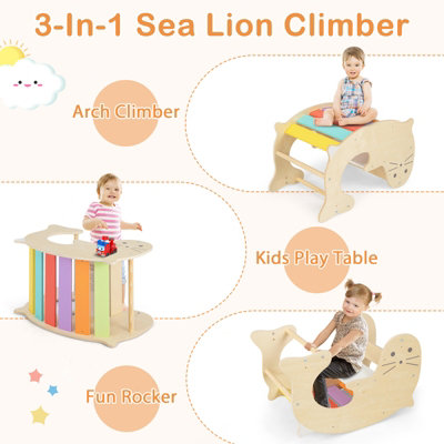 Costway Indoor Kids Climbing Toys Foldable Wooden Climber w/ Ramp Montessori Climbing Set for Children 3-14 - 4