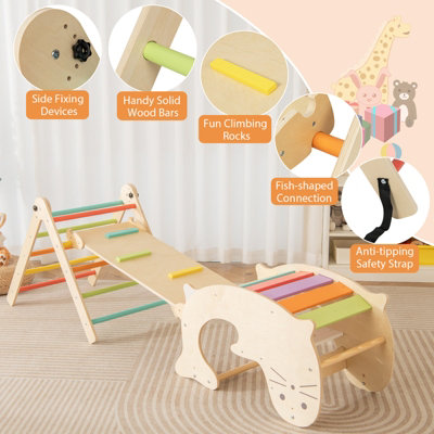 Costway Indoor Kids Climbing Toys Foldable Wooden Climber w/ Ramp Montessori Climbing Set for Children 3-14 - 7