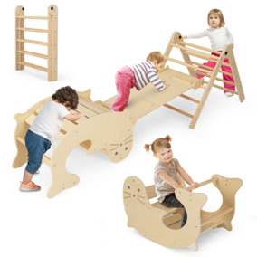 Costway Indoor Kids Climbing Toys Foldable Wooden Climber w/ Ramp Montessori Climbing Set for Children 3-14