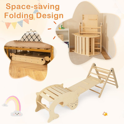 Costway Indoor Kids Climbing Toys Foldable Wooden Climber w Ramp Montessori Climbing Set for Children 3