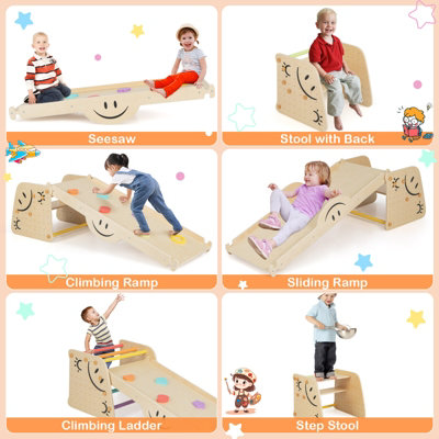 Costway Indoor Kids Climbing Toys Wooden Climber Set w/ Reversible Ramp - 3
