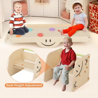 Costway Indoor Kids Climbing Toys Wooden Climber Set w/ Reversible Ramp - 6