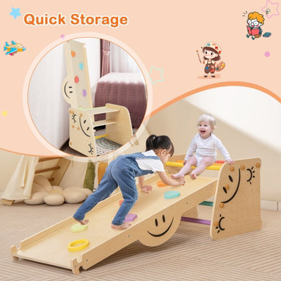 Costway Indoor Kids Climbing Toys Wooden Climber Set w/ Reversible Ramp - 7