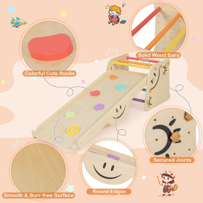 Costway Indoor Kids Climbing Toys Wooden Climber Set w/ Reversible Ramp - 9