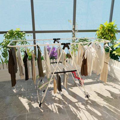Costway Indoor Outdoor Foldable Clothes Drying Rack Adjustable Clothes Hanger W/ Shoe Holder