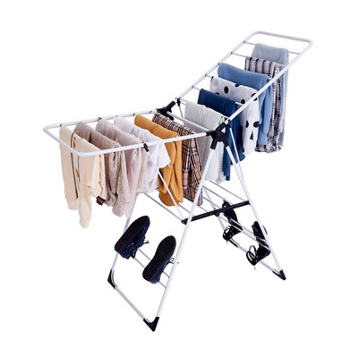 Costway Indoor Outdoor Foldable Clothes Drying Rack Adjustable Clothes Hanger W/ Shoe Holder