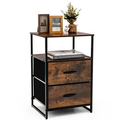 Costway Industrial 2-Drawer Storage Cabinet Dresser Organizer w/ Removable Fabric Drawers