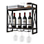 Costway Industrial 2-Tier Wine Rack Wall Mounted Wine Storage Shelf w/3 Glass Holders