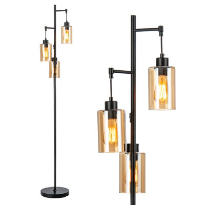 Costway Industrial 3-Light Floor Lamp Metal Standing Tree Light 3 Hanging Lampshade E27
