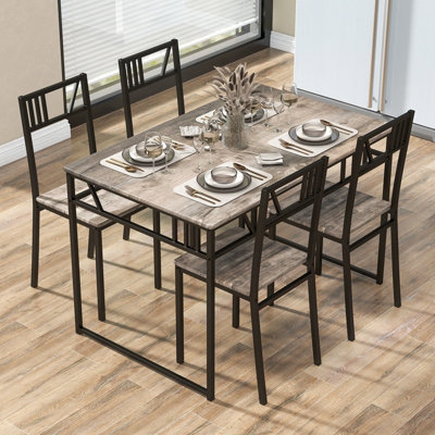Costway Industrial 5 Piece Dining Table Set Kitchen Table & 4 Chairs ...
