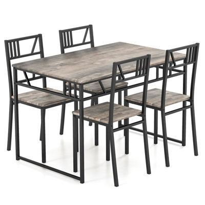 Costway Industrial 5 Piece Dining Table Set Kitchen Table & 4 Chairs ...