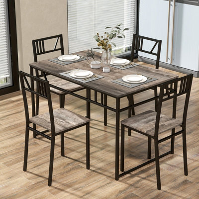 Costway Industrial 5 Piece Dining Table Set Kitchen Table & 4 Chairs ...