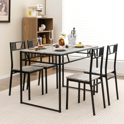 Costway Industrial 5 Piece Dining Table Set Kitchen Table & 4 Chairs ...