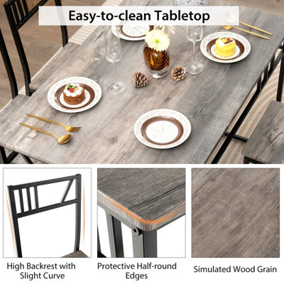Costway Industrial 5 Piece Dining Table Set Kitchen Table & 4 Chairs ...