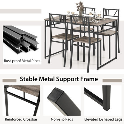 Costway Industrial 5 Piece Dining Table Set Kitchen Table & 4 Chairs ...