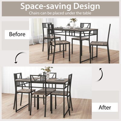 Costway Industrial 5 Piece Dining Table Set Kitchen Table & 4 Chairs ...