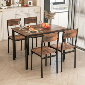 Costway Industrial 5 Piece Dining Table Set Rectangular Table 4 Chairs Kitchen Furniture